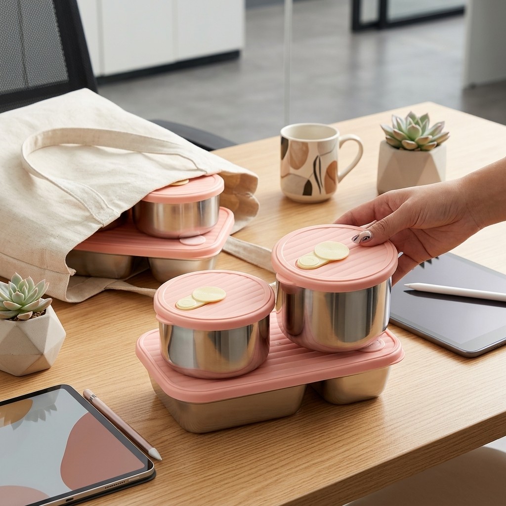 Food Storage Prep Containers - Mikrodalgada Kullanılabilir 304 Paslanmaz Çelik Öğle