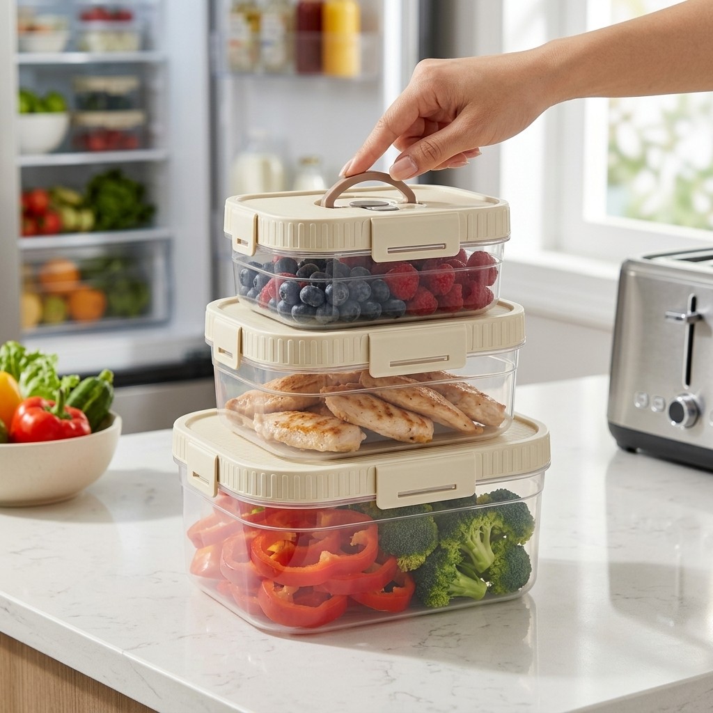 Food Storage Refrigerator - Saplı, İstiflenebilir, Sızdırmaz, Şeffaf Plastik Gıda