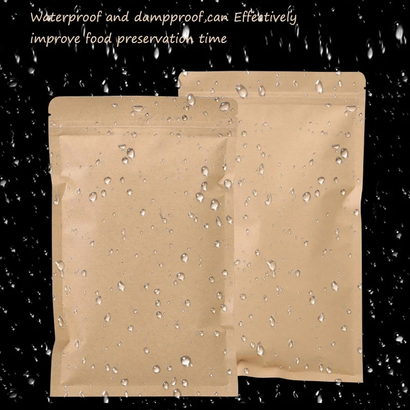 Food Storage Bags Reusable - 100 adet kahverengi Kraft kağıt fermuarlı