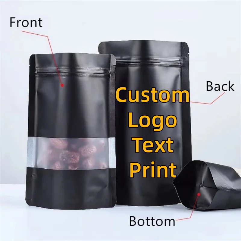 Food Storage Ziploc Bags - 100 adet Stand-up mat siyah alüminyum