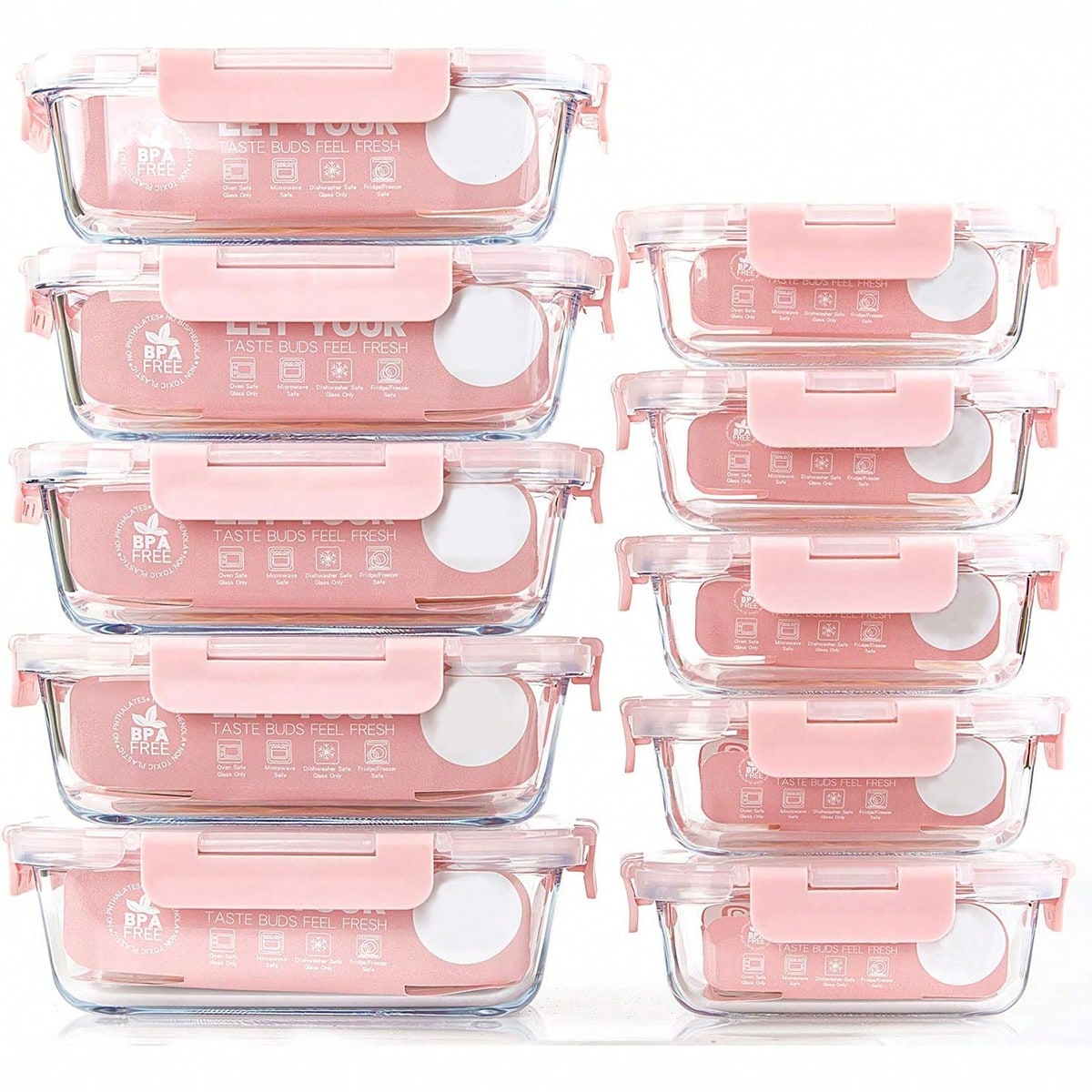 Food Storage Prep Containers - 10'lu Paket Cam Yemek Hazırlık Kapları,